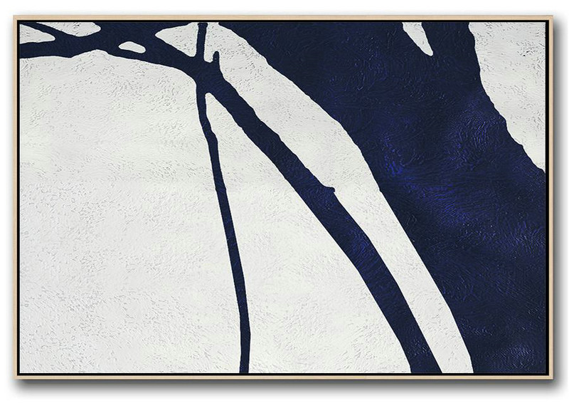 Original Extra Large Wall Art,Horizontal Abstract Painting Navy Blue Minimalist Painting On Canvas,Custom Canvas Wall Art #I6H2